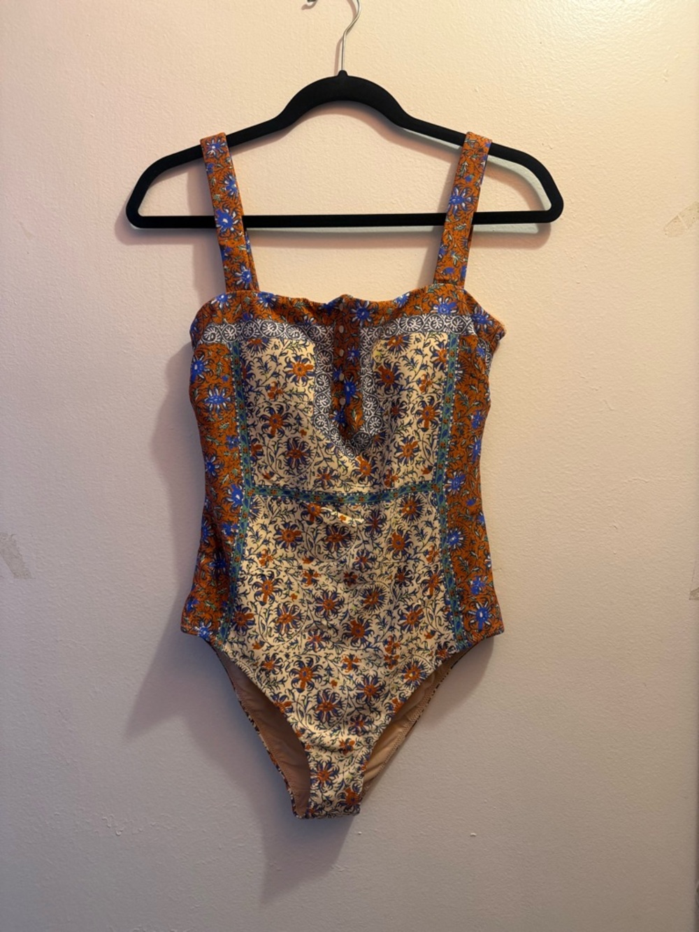 Floral Print One-Piece Swimsuit in Orange and Cream